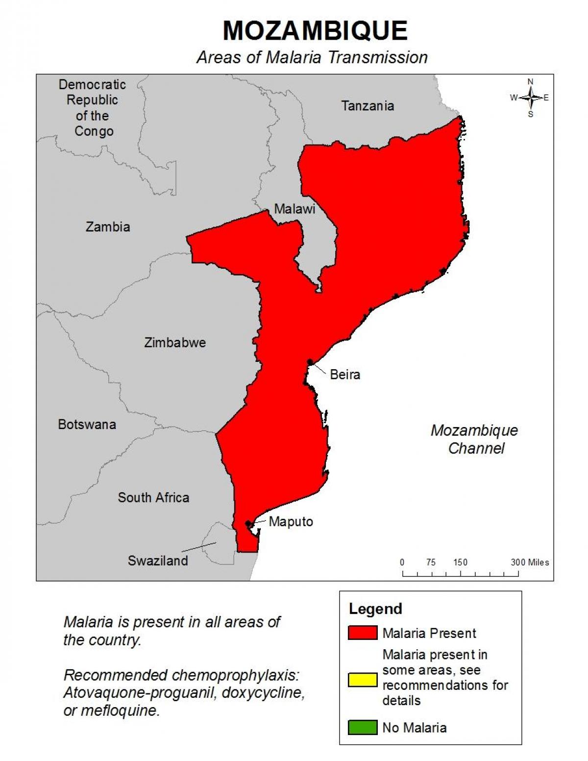 地图莫桑比克，疟疾